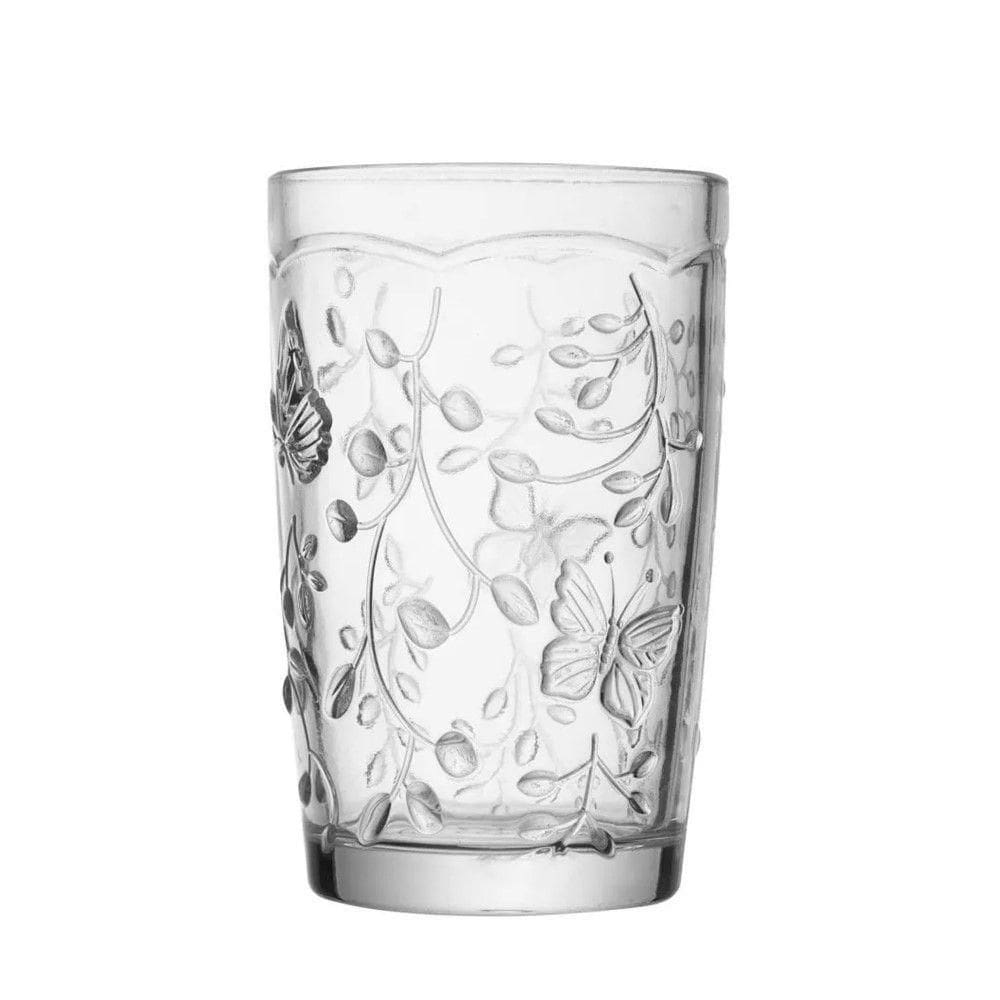 Jogo 4 Copo De Vidro New Butterfly Borboleta Flores Cristal Ecológico 330ml Lyor
