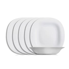 Jogo 6 Prato Fundo Branco Quadrado Square 22cm Vidro Opalino Sopa Massas Em Casa Tem