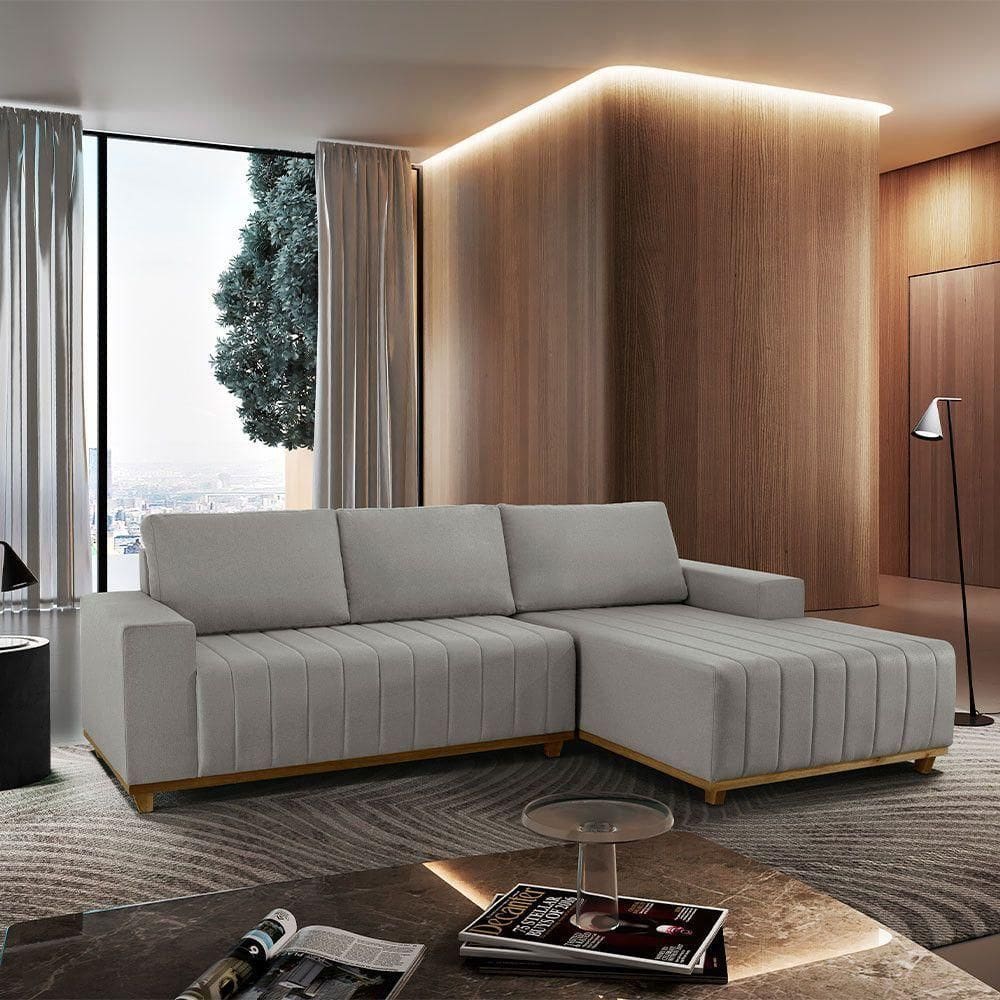 Sofá Boreal De 200cm B25 Chaise Lado Direito Meu Sofá Online A230 Linho Cinza