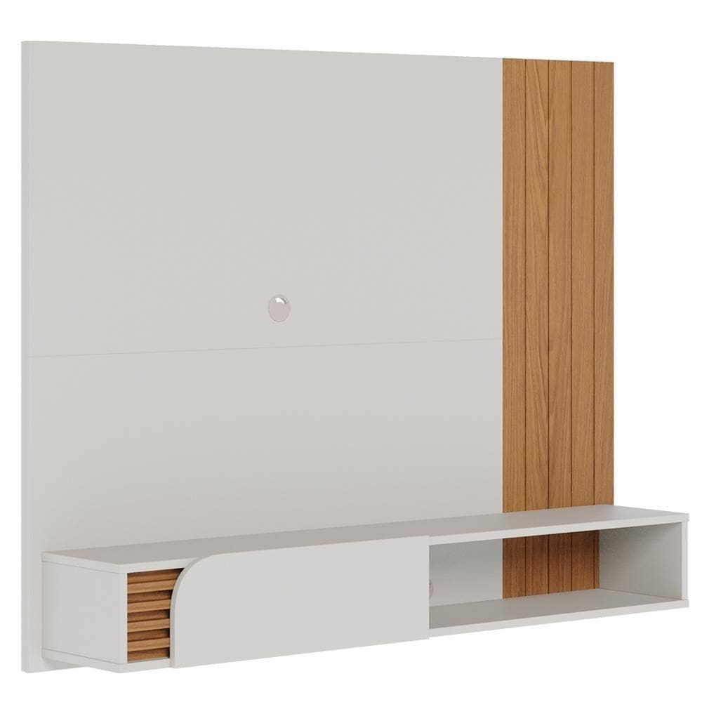Painel Para Tv 60 Pol Bancada Suspensa 160cm Mayer C04 Off White Matte Freijó - Lyam Decor