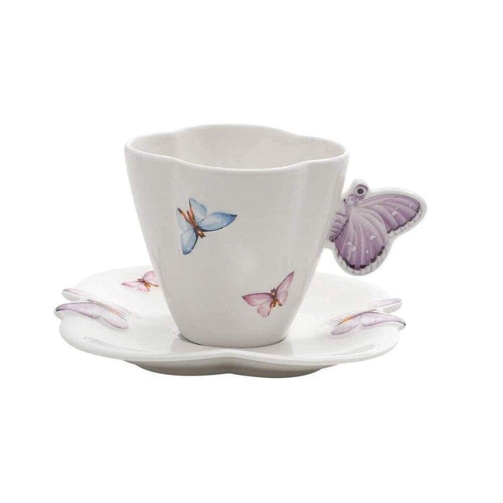 Jogo 4 Xícaras De Café Com Pires Borboletas 100ml Wolff