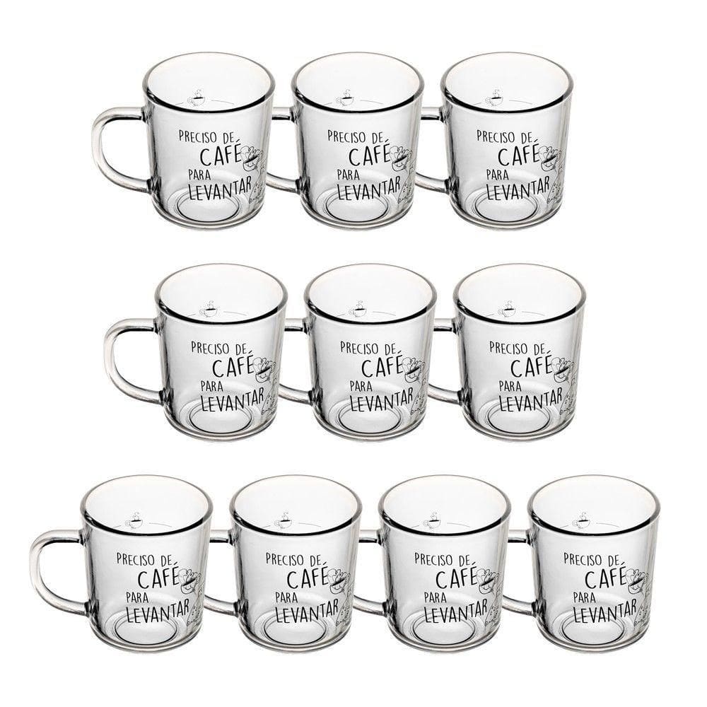 Jogo 10 Caneca De Vidro Preciso De Café Para Levantar Lyor 200ml
