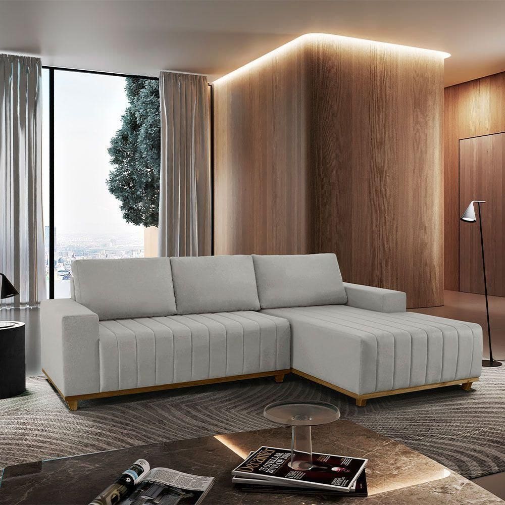 Sofá Boreal De 200cm B25 Chaise Lado Direito Meu Sofá Online B026 Veludo Prata