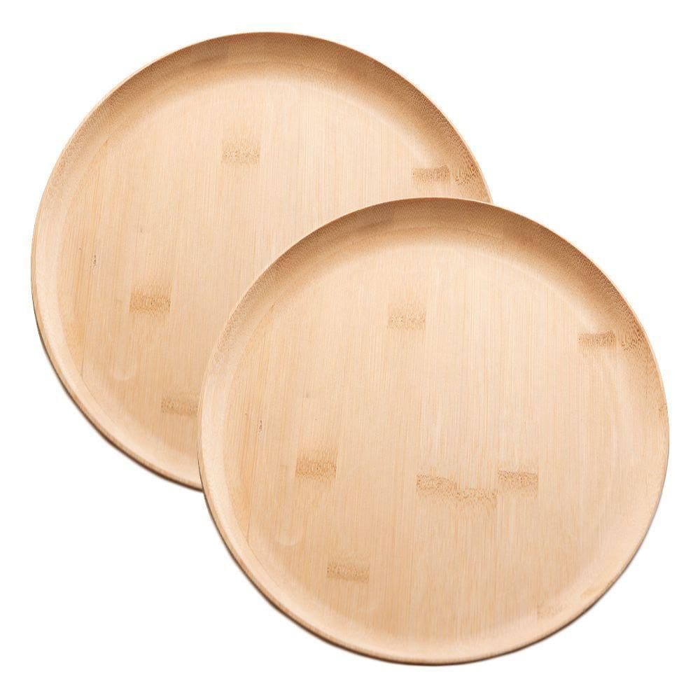 Jogo 2 Prato Raso De Bambu Natural Ecológico Pratinho Madeira Lyor 27cm