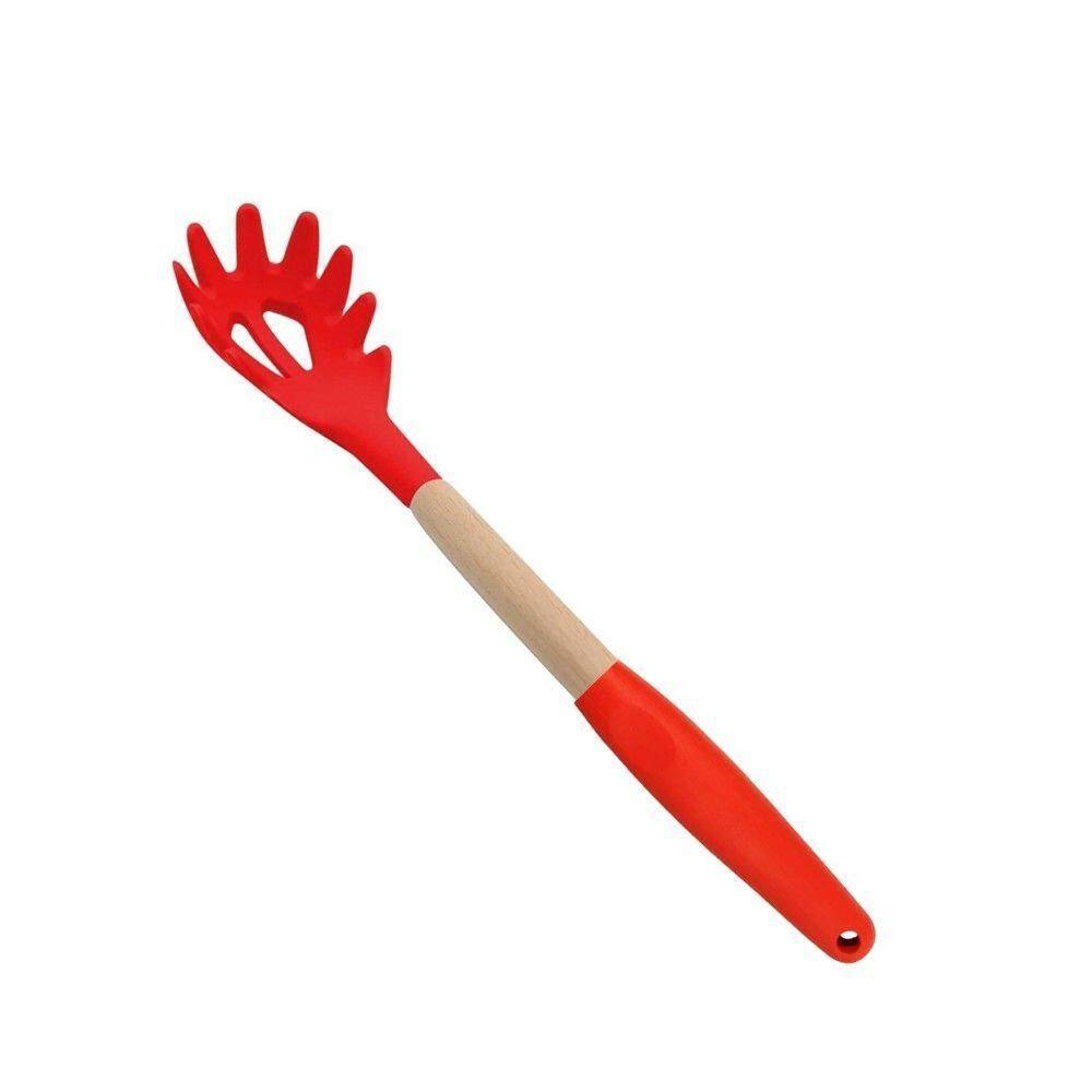 Pegador De Macarrão Massas Silicone E Madeira Grande 32cm Vermelho Em Casa Tem