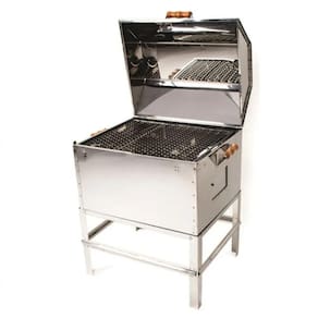 Churrasqueira Inox Grande Móvel Portátil Com Tampa E Grelha 58x50x85