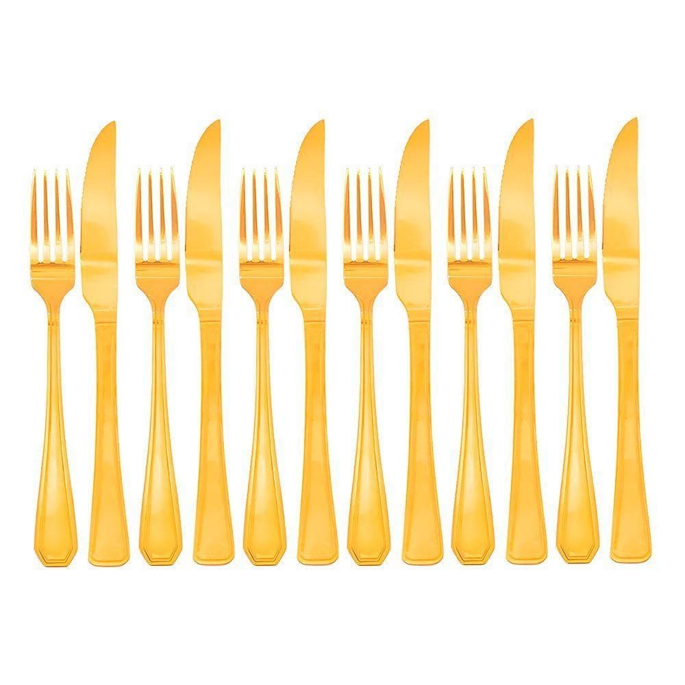 Jogo 6 Garfos E 6 Facas Dourado De Mesa Jantar Victoria Gold Inox Fratelli