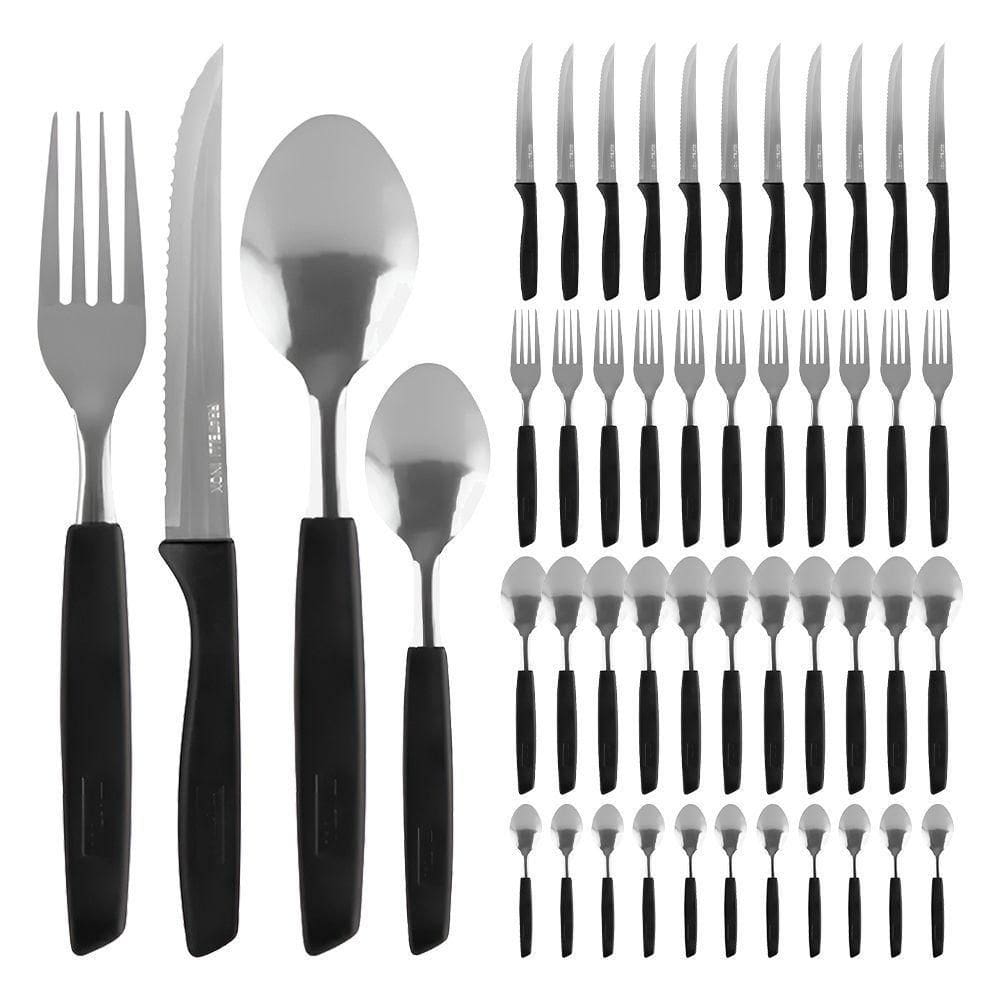 Conjunto Faqueiro 48 Peças Jogo Talheres De Mesa Jantar Garfos Facas New Caprese Preto Fratelli Inox