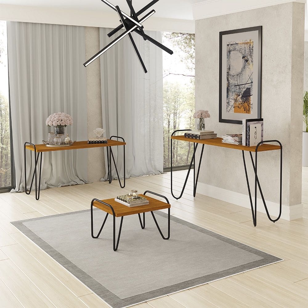 Conjunto Aparador Mesa Lateral e Mesa de Centro Gênova em MDF Luapa