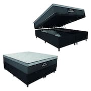 Cama Box Baú Casal Queen Colchão Gazin Maximus Molas Ensacadas 158x198x65cm Cinza / Preto - Suporta