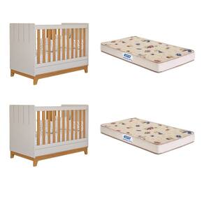 Quarto bebê gêmeos com 2 Berços Mini Cama Liza Permobili com 2 Colchões Gazin