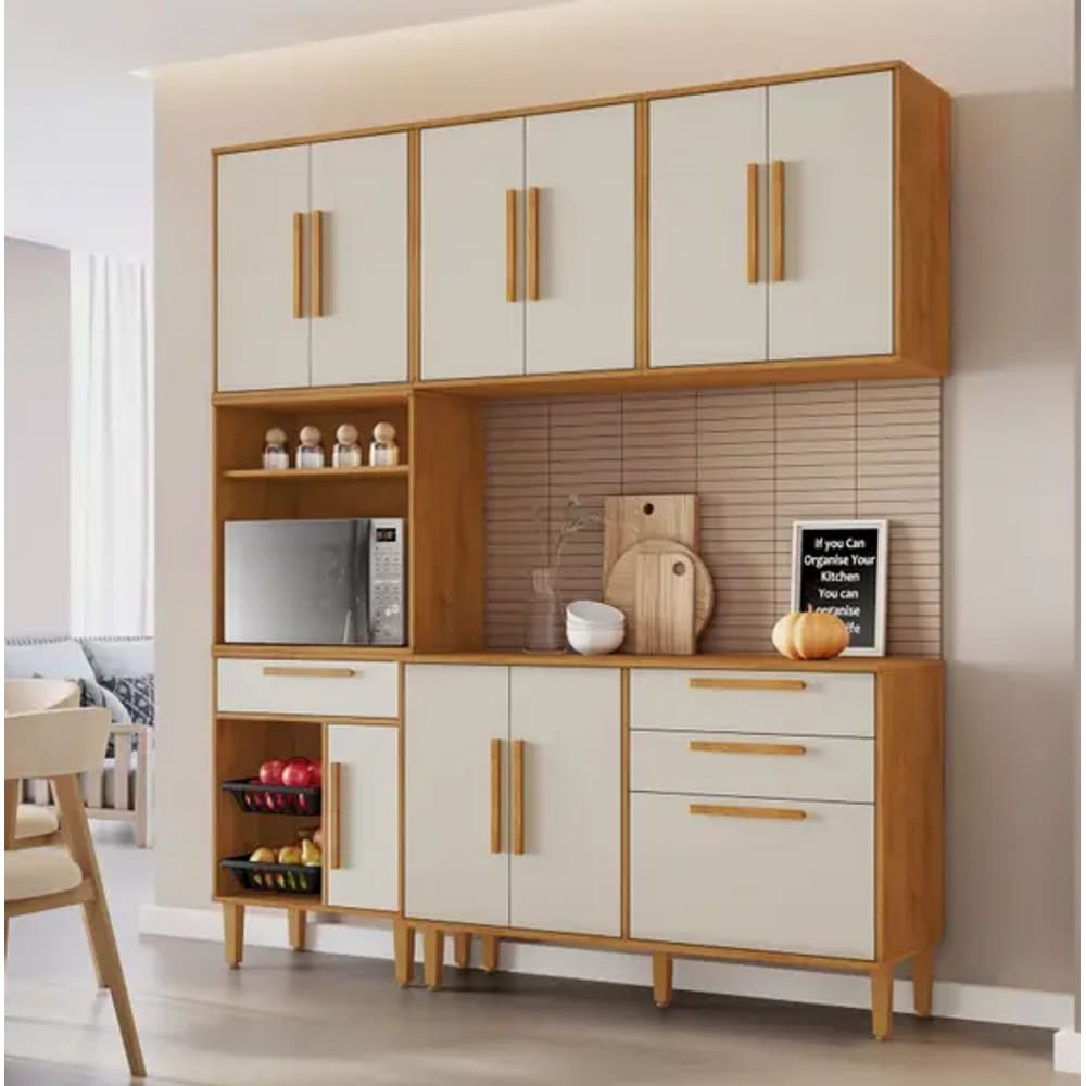 Cozinha Completa 10 Portas 2 Gavetas Com Fruteira Lorena Kaiki Móveis - Nature/Off White