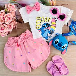 Conjunto Infantil Stitch menina - Roupa de verão personagens