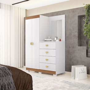 Cômoda Roupeiro Cristal Com Espelho Branco/Camarim - Vila Rica Móveis