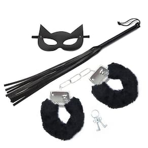Kit Máscara Mulher Gato, Chicotinho e Bracelete de Pelúcia