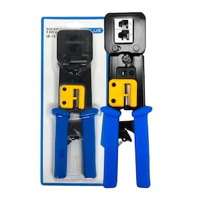 Alicate de Crimpagem Frente Vazada p/ Conectores Retos, Cabo de Rede RJ45, RJ12, RJ11. Desencapador e Crimpador Azul p/ Cabos e Conectores