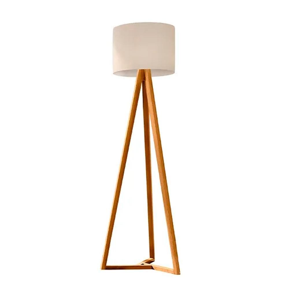 Luminária de Chão Classic Pés de Madeira Cúpula Off White e Nature