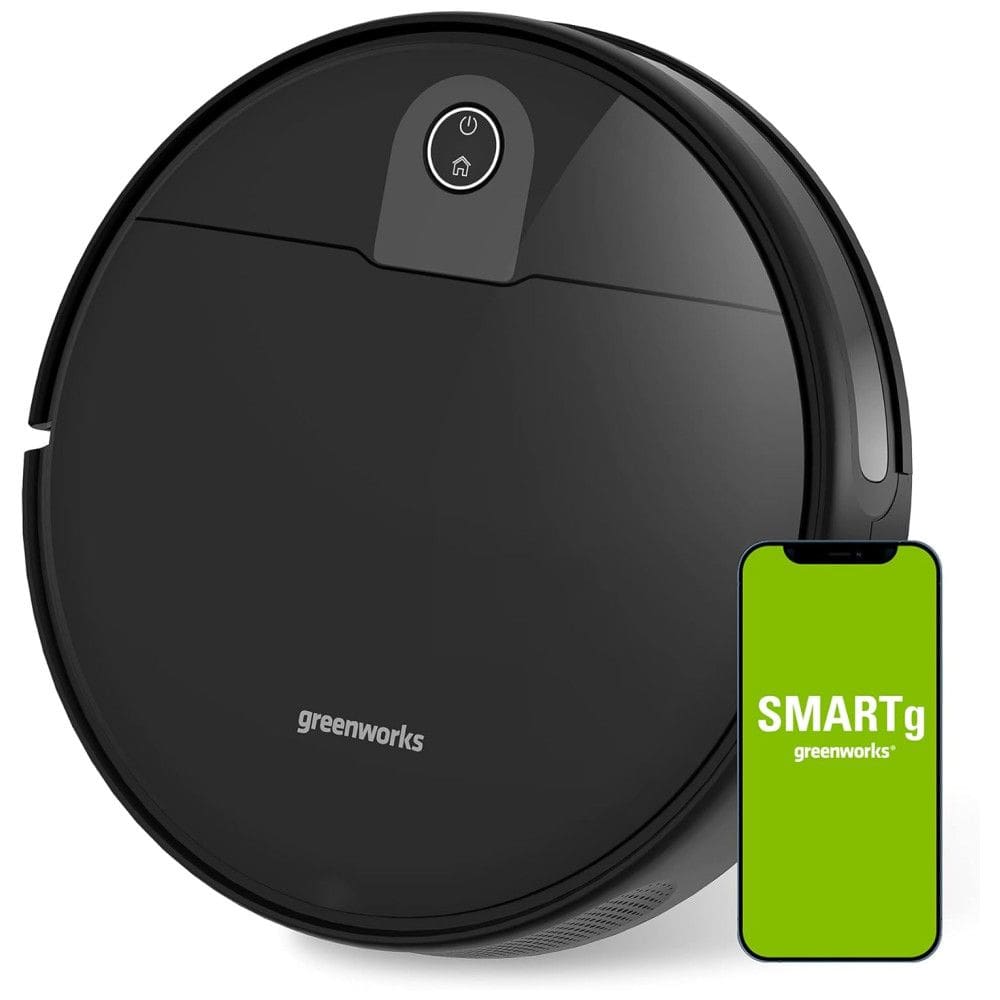 Aspirador de Pó Robô Inteligente, Capacidade 600 mL, Recarregável, GREENWORKS GRV 1010, Preto