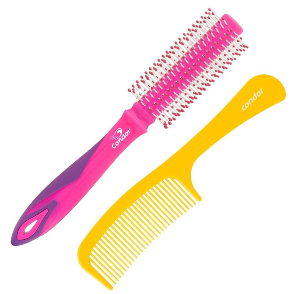 Kit Escova para Cabelo Curto e Liso Fluors Condor + Pente