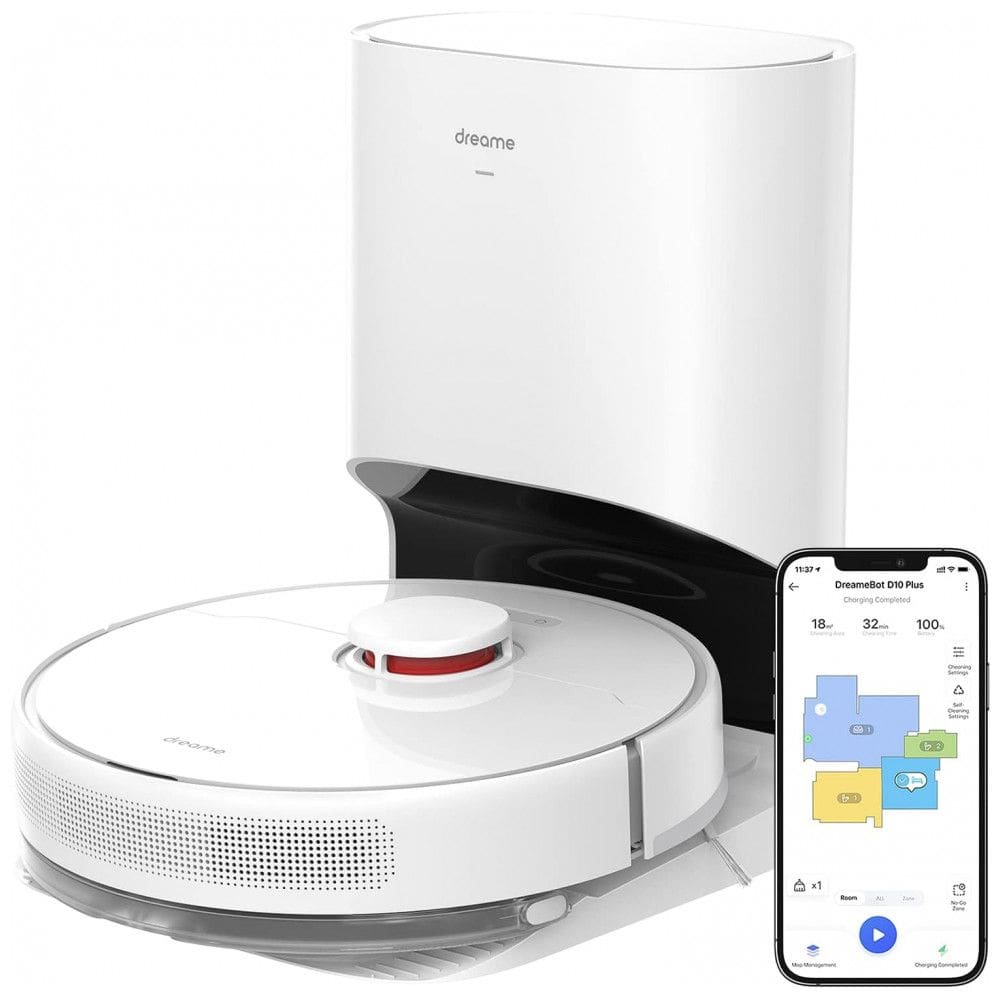 Aspirador de Pó Robô com Conexão via APP WIFI e Auto Esvaziamento, 110V, Dreametech D10 Plus, Branco