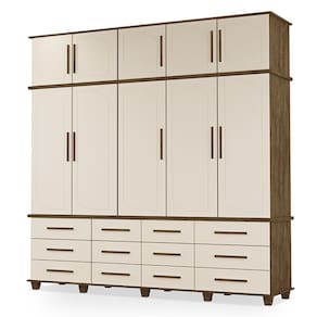 Guarda Roupa Roupeiro Casal Berlim 5 Portas 12 Gavetas com Maleiro Malbec Off White Luapa