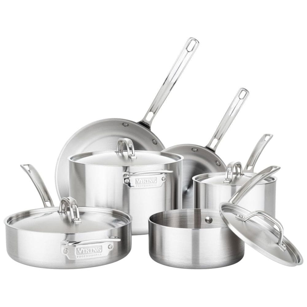Conjunto de Panelas Profissionais com 5 Camadas de Aço Inoxidável, 10 Peças, VIKING CULINARY 4515 1S10S, Prateado