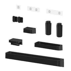 Kit Banheiro 8 Peças Saboneteira + Porta Papel Higiênico + Porta Shampoo + 2 Dispenser Shampoo + Toalheiro + 2 Ganchos + Adesivos Preto Ou