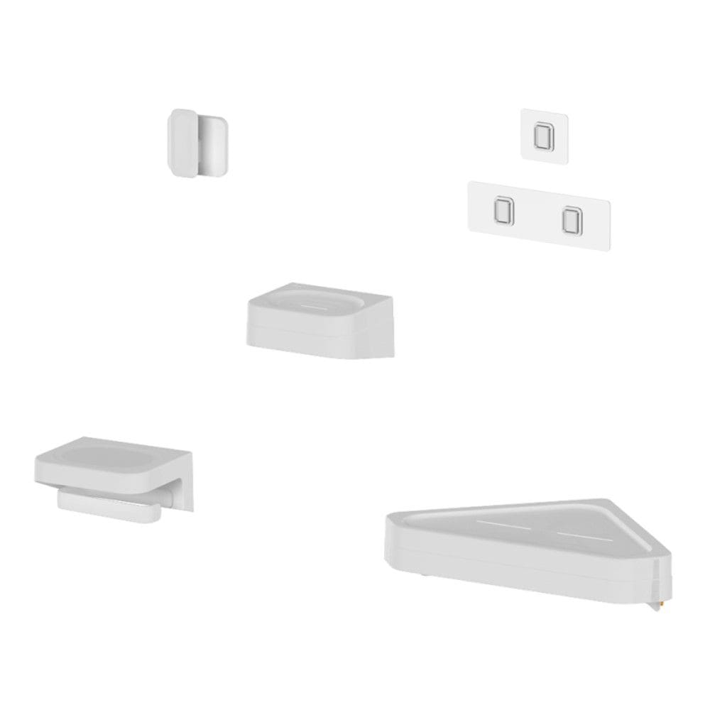 Kit Banheiro 4 Peças Saboneteira + Porta Papel Higiênico + Porta Shampoo + Gancho + Adesivos Branco Ou