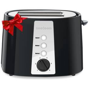 Torradeira Elétrica 2 Fatias com 6 Níveis de Tostagem e Bandeja de Migalhas, 110V 750W, SEEDEEM, Preta
