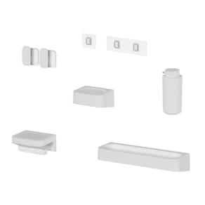 Kit Banheiro 6 Peças Saboneteira + Porta Papel Higiênico + Porta Shampoo + Dispenser Shampoo + 2 Ganchos + Adesivos Branco Ou