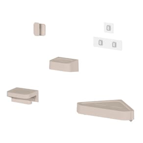 Kit Banheiro 4 Peças Saboneteira + Porta Papel Higiênico + Porta Shampoo + Gancho +  Adesivos Bege Ou