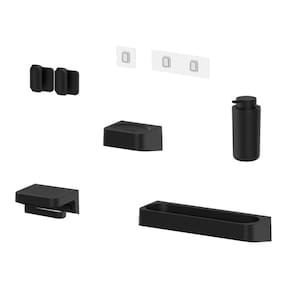 Kit Banheiro 6 Peças Saboneteira + Porta Papel Higiênico + Porta Shampoo + Dispenser Shampoo + 2 Ganchos + Adesivos Preto Ou