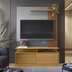 Estante Home para TV até 60 Polegadas 2 Portas Correr Prateleira e Rodízio Chicago Tauari/ Cinza Perolizado - Lukaliam