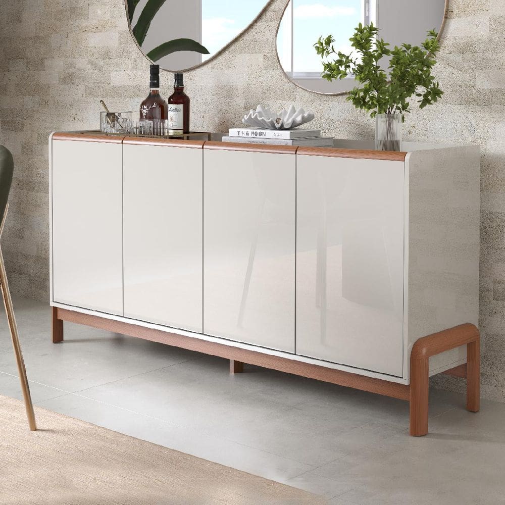 Buffet Aparador Elegance com 4 Portas Off White/Jequitiba - Lukaliam
