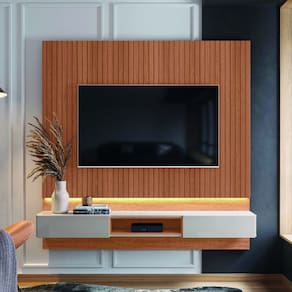 Paine para TV até 70 polegadas com 2 Gavetas Iluminação em fita de LED l Paris Jequitibá/Off White - Lukaliam