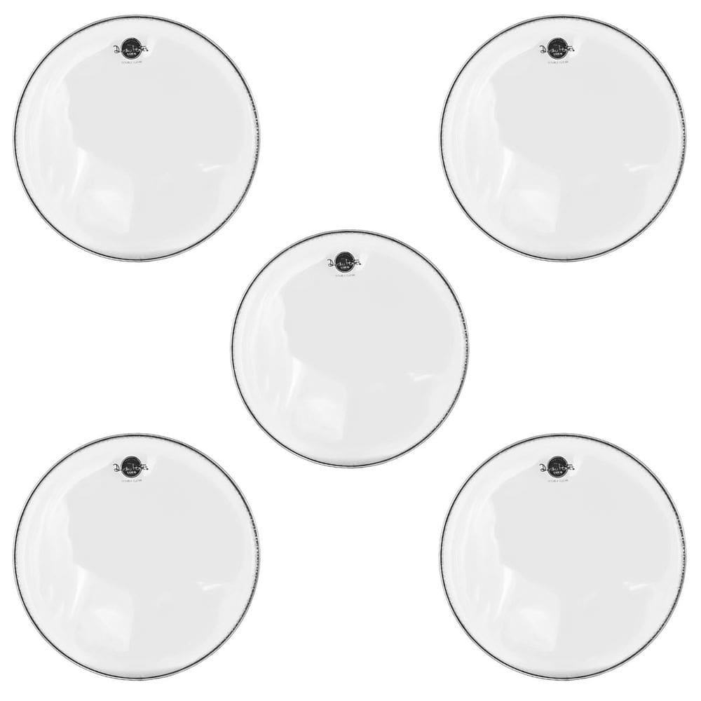 Kit 5 Pele Bateria Bumbo 22” Duplo Filme Luen Dudu Portes Double Clear PL11027N