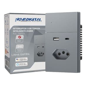 Interruptor 1 Botão Com Tomada 10a Entrada Usb + Usb C Nova dIgital cinza Grafite