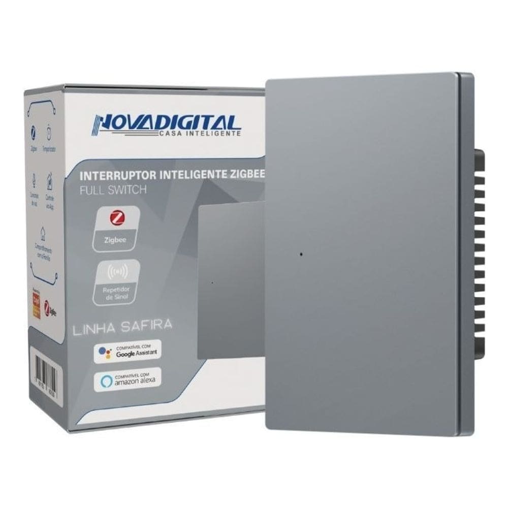Interruptor Tecla Fisica 1 Botao Zigbee com Led NovaDigital Grafite - Cinza