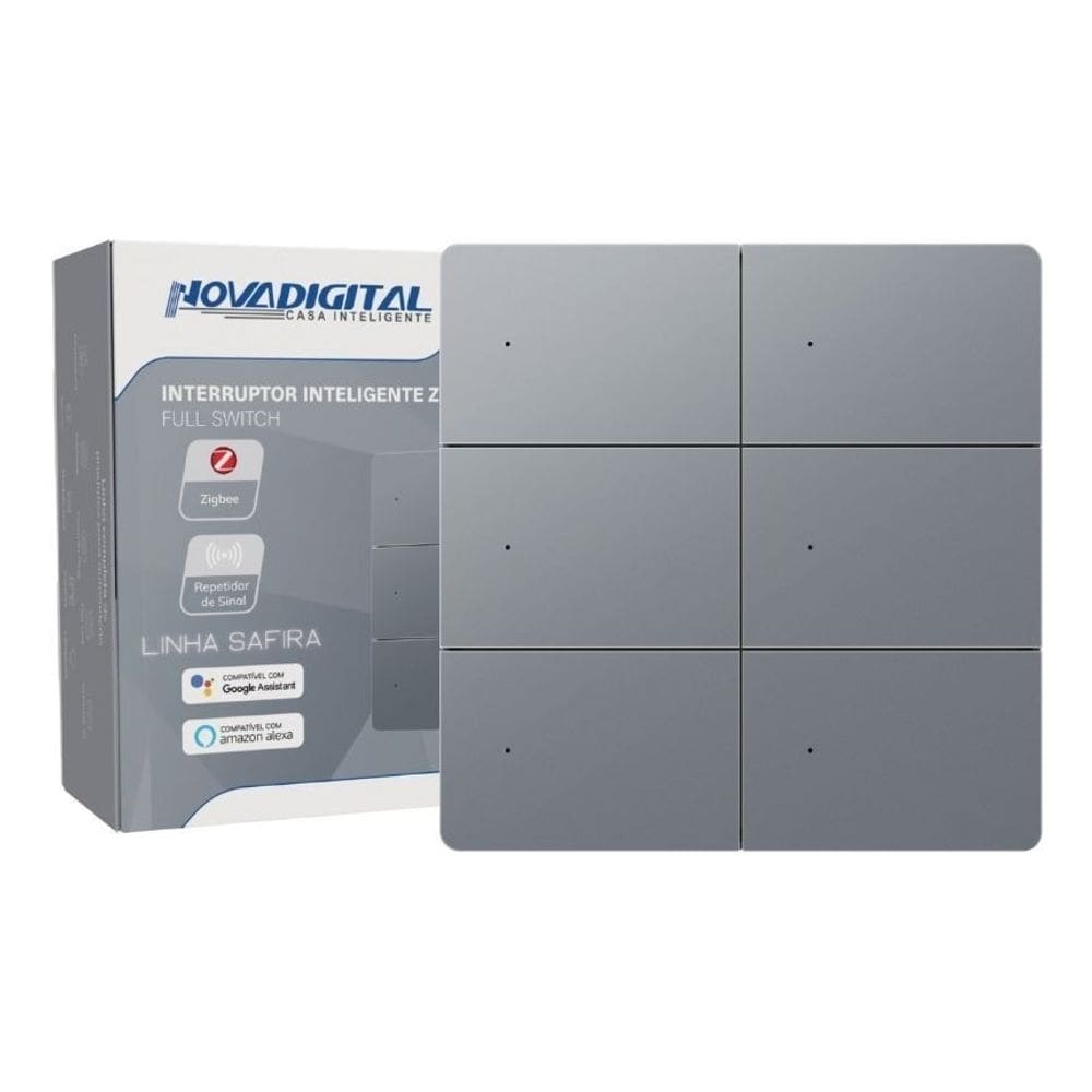 Interruptor Tecla Fisica 6 Botões 4x4 Zigbee com Led NovaDigital Grafite - Cinza