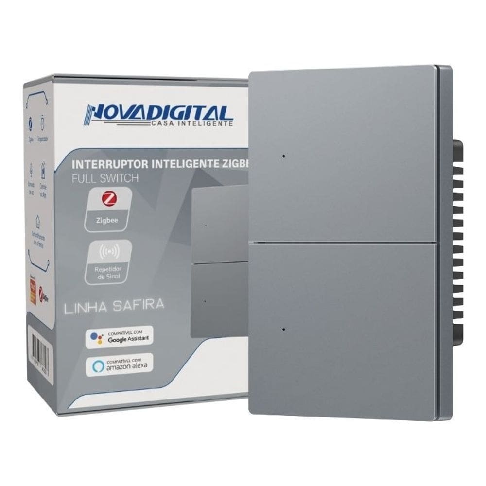 Interruptor Tecla Fisica 2 Botões Zigbee com Led NovaDigital Grafite - Cinza