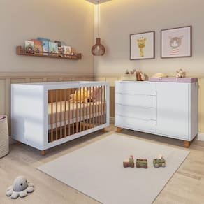 Conjunto Berço e Cômoda em Tampo Mdf Baby Tubbi Casatema Branco