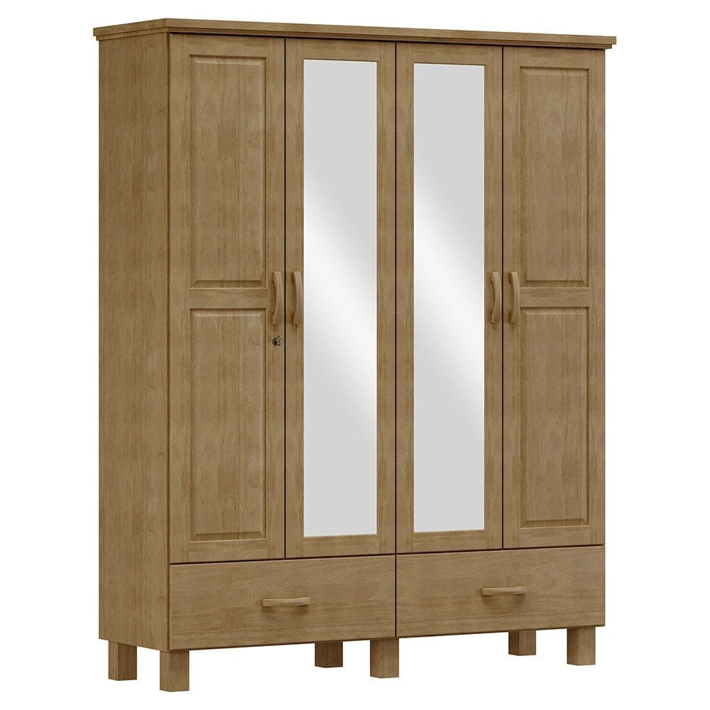 Guarda Roupa Madeira Maciça 4P 2G Espelho 157 cm 1142 Freijo Milani Store