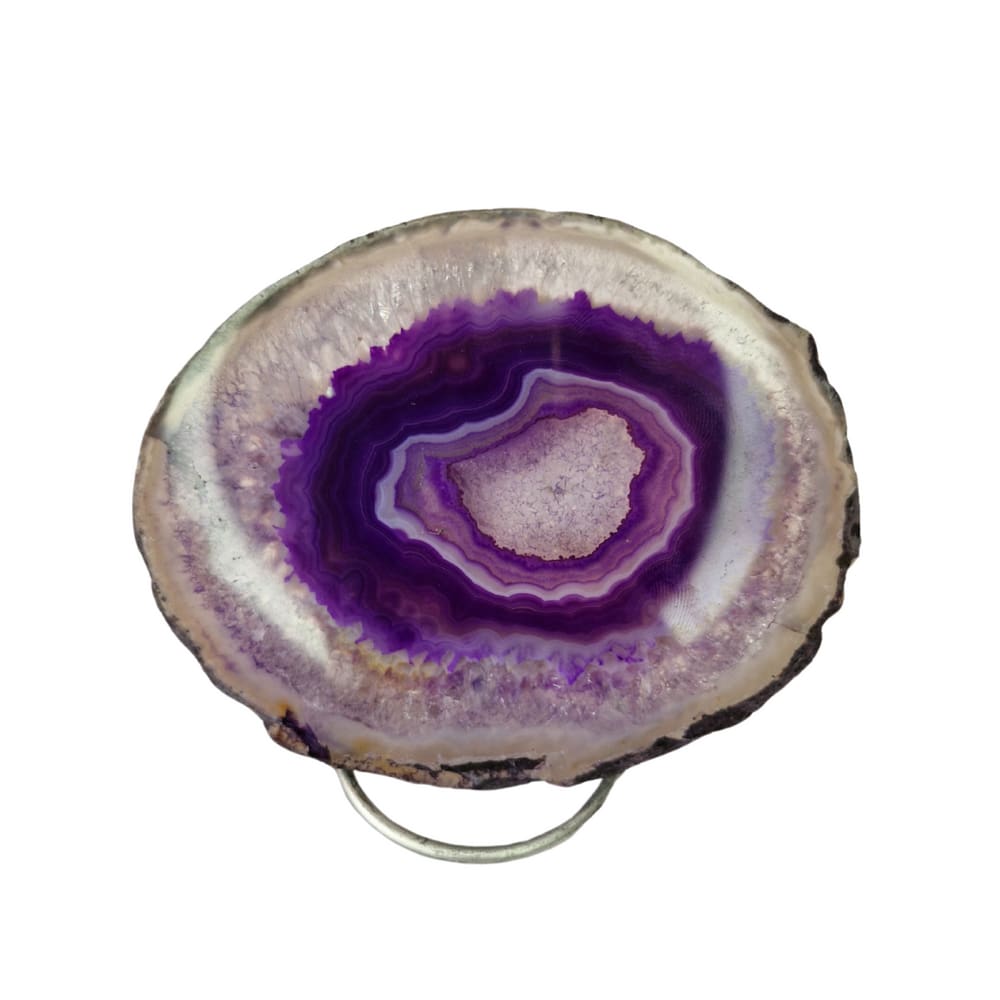 Chapa de Pedra Ágata Roxa Natural com Suporte Decoração