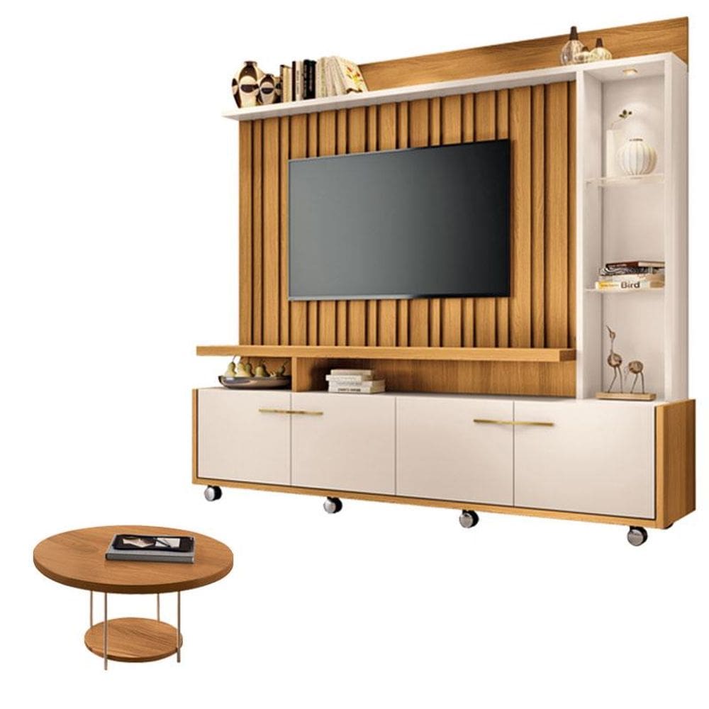 Estante Home Theater Titan Off White Cinamomo e Mesa de Centro sky Cinamomo - HB Móveis