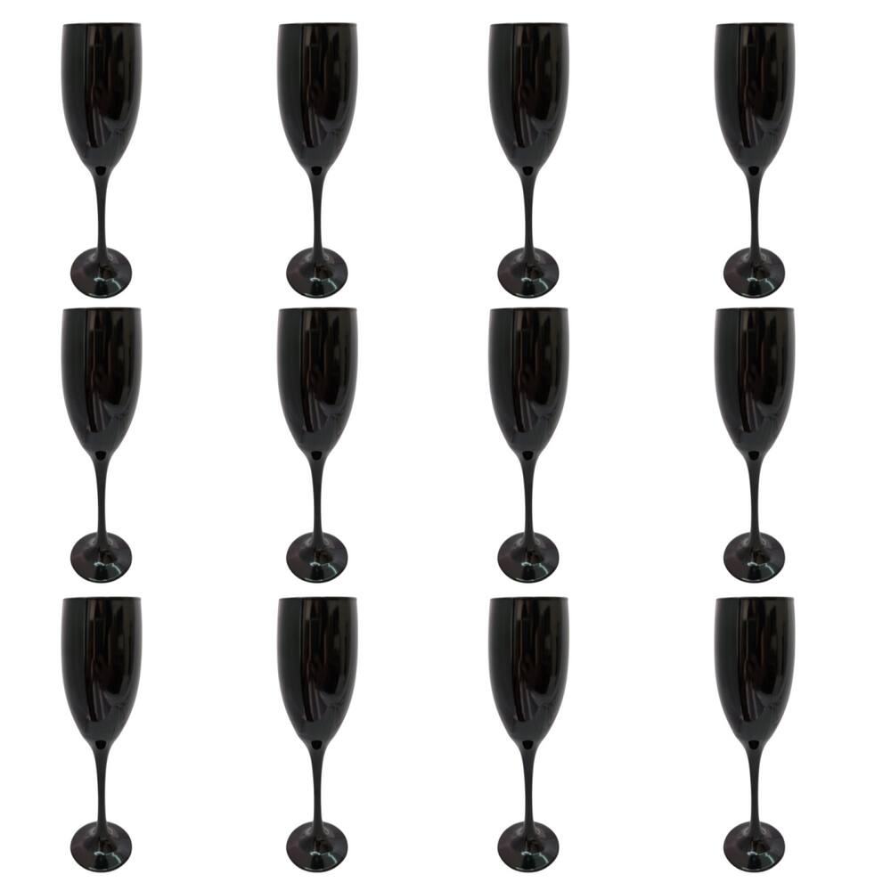 Conjunto 12 Taças Vidro Preta Champanhe 190 ml Nadir