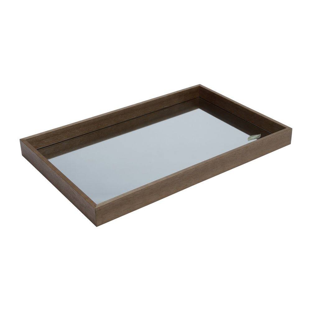 Bandeja Retangular Marrom em Madeira Com Espelho Naturals 46x26cm Woodart