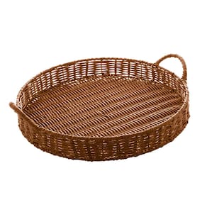Bandeja Redonda em Plástico Rattan Marrom C/Alça 38cm Lyor