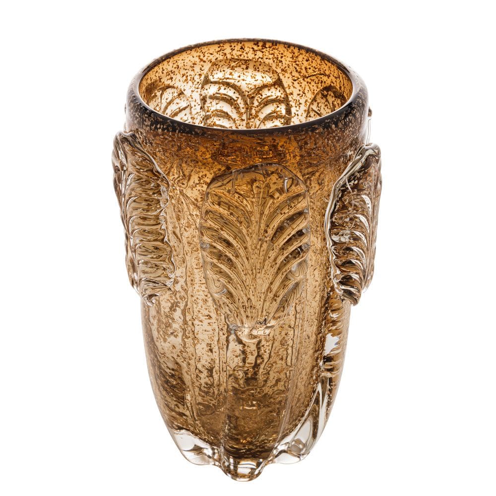 Vaso Decorativo de Vidro Murano Leaf Marrom C/Brilho 25x15,5cm Lyor