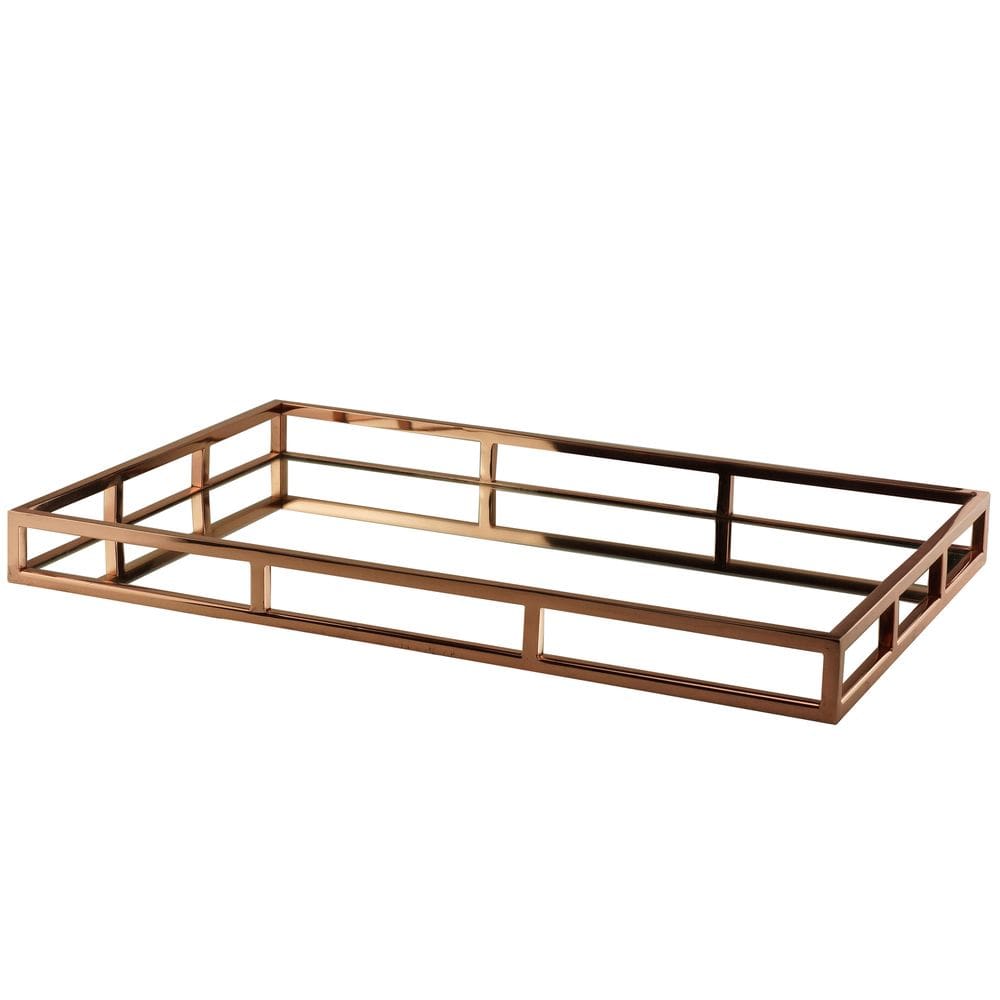 Bandeja Retangular Rosé em Aço Inox Com Espelho 56x35cm Royal Decor