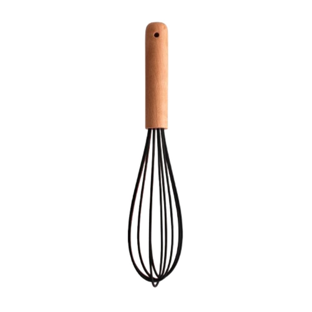 Batedor de Ovos de Silicone Preto C/ Cabo de Bambu Charmy Lyor
